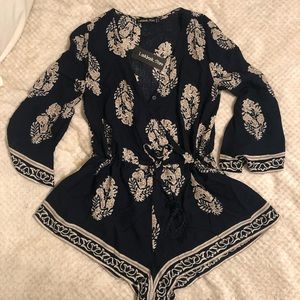 NWT!!! Navy and Beige Printed Romper